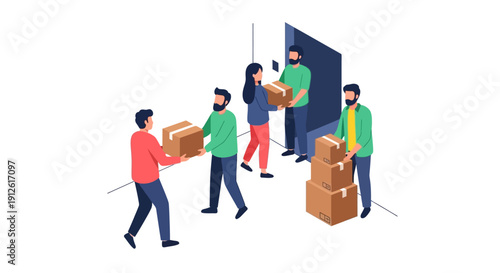 Teamwork and collaboration in moving boxes and packages together.