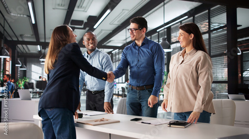 Konstfotografi Successful Woman Leaving Job Interview Shaking Hands