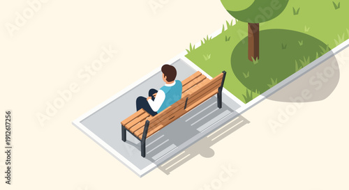 Man sitting on a park bench using a mobile phone.