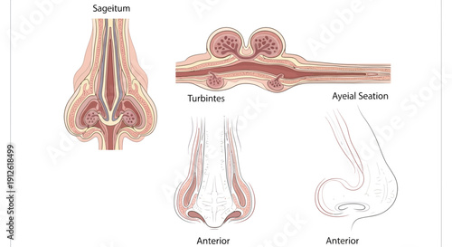 Anatomy of the Human Nose: Sagittal, Axial Sections, and Anterior View
