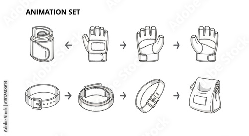 Animation Set: Boxing Gloves, Wrist Wraps, Belt, and Bag - Step-by-Step Graphics