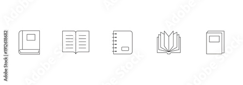 Set of linear icons of open and closed  books with paper pages. Vector illustration.