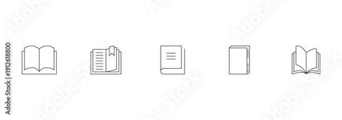 Set of linear icons of open and closed  books with paper pages. Vector illustration.