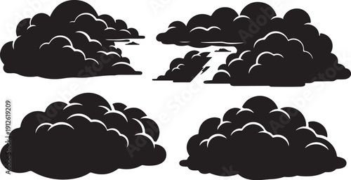 Black clouds on a white background illustration set