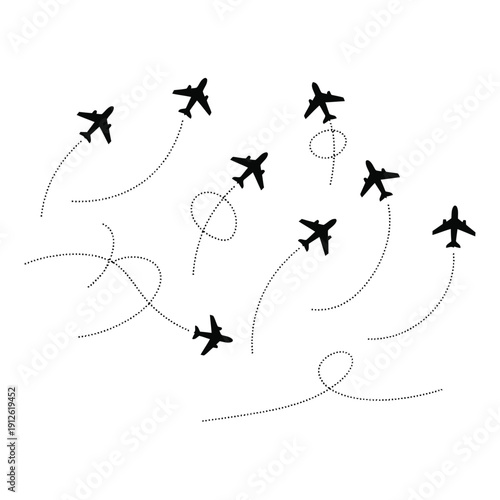 Aerial Whisk formation of planes flying in tandem, showcasing synchronized flight paths from a bird's eye view