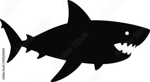 Great White Shark Silhouette with Open Mouth Isolated on White Background Marine Predator Ocean Wildlife Illustration