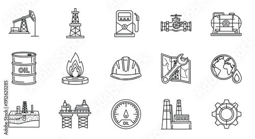 Oil industry icons depicting energy resources and extraction a silhouette