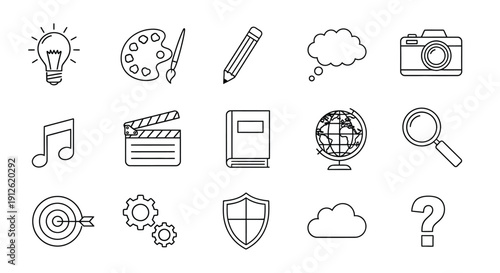 Creative tools and concepts represented in a linear silhouette