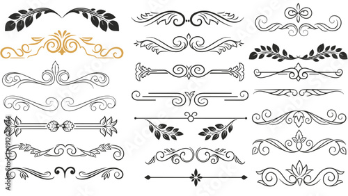 Collection of elegant vintage dividers, ornate borders, and decorative floral elements for stationery and graphic design projects.