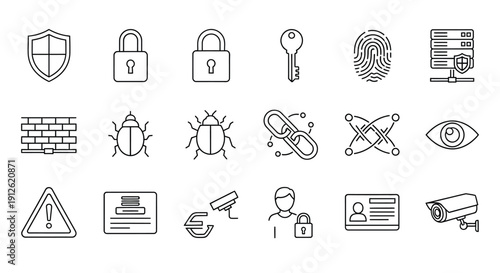 Security icons depicting protection privacy and surveillance a silhouette