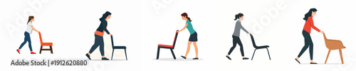 vector of woman pushing a chair