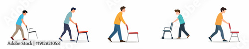 vector of young man pushing a chair