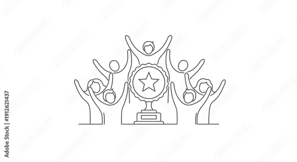 Fototapeta premium Celebrating success with a trophy and cheering crowd silhouette