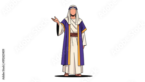 Character illustration of a man in traditional ancient middle eastern or biblical robes and headdress for storytelling.