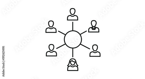 Central hub with connected figures a simple line art silhouette