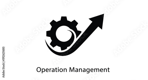 Gear and arrow pointing up with text operation management silhouette