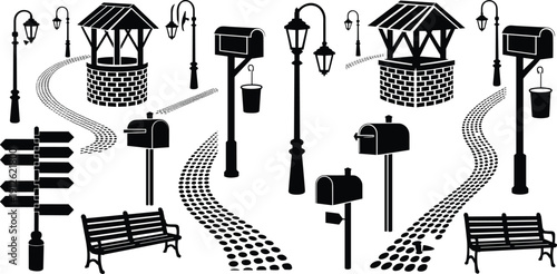 Black and white of street and road signs