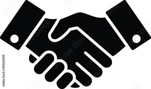 Business partnership handshake icon symbolizing agreement, collaboration, trust, teamwork, corporate deal, professional cooperation, contract signing, and successful business relationship in minimal