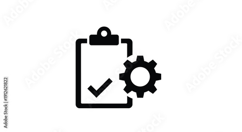 Checklist with gear icon a simple black graphic silhouette