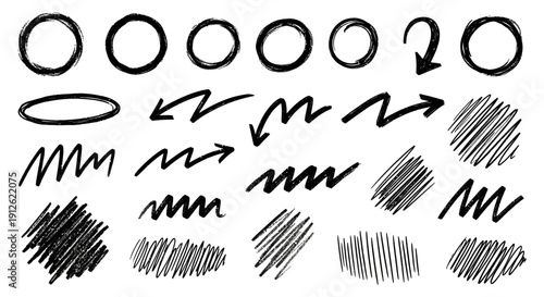 hand drawn sketch elements versatile circles arrows scribbles lines perfect graphic resources for ui design and creative projects.