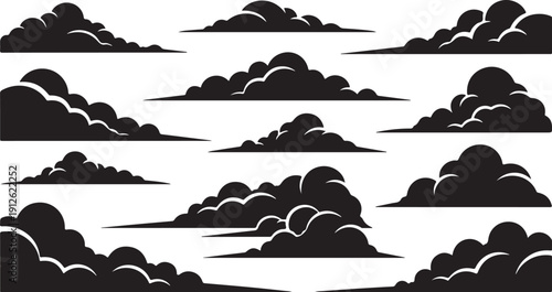 Black and white clouds in a digital illustration style