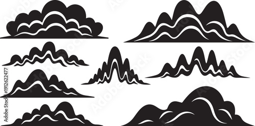 Black and white mountain range landscape silhouette vector graphics