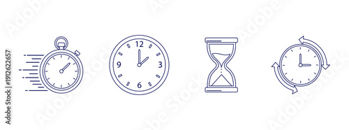Four different clock icons in a line