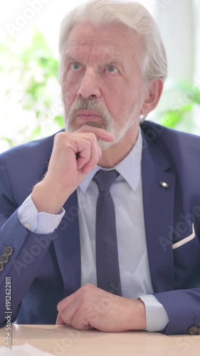 Pensive Senior Old Businessman Thinking New Plan for Business, vertical video