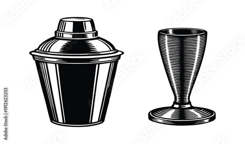 Vintage style cocktail shaker and glass illustration