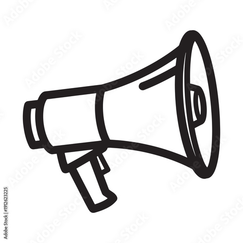 Hand-drawn outline icon of a megaphone, simple black and white