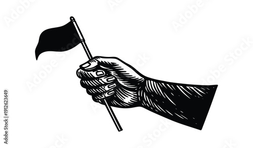 Hand holding a black flag in protest or surrender