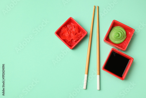 Chopsticks, bowls with wasa...