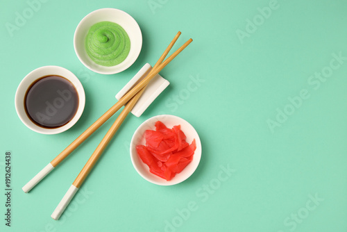 Chopsticks, bowls with wasa...