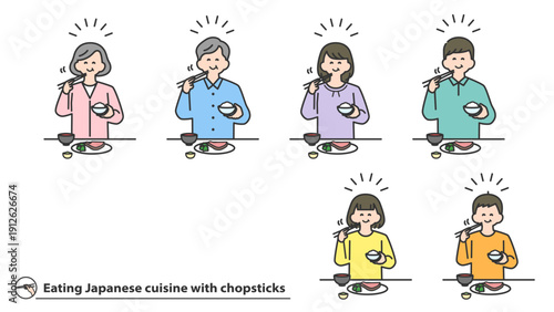 箸で和食を食べる人物　セット