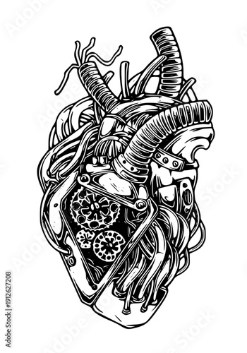 Mechanical heart with exposed inner workings and wires