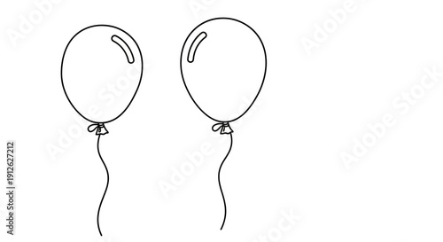 Two Simple Outline Balloons Floating with Strings, Minimalist Celebration Design Element