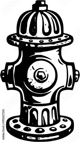 Vintage style fire hydrant in black and white illustration