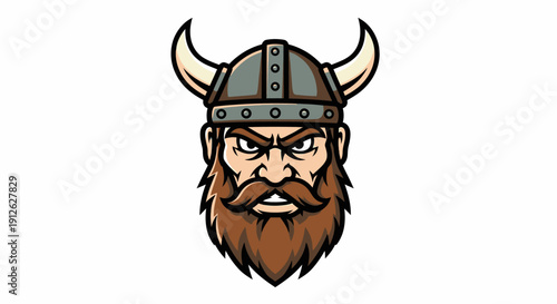 Viking warrior cartoon character with horned helmet and beard.