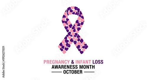 october pregnancy and infant loss awareness ribbon of pink and purple hearts symbolizing remembrance and support perfect for health campaigns.
