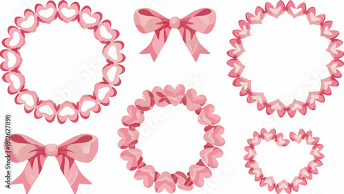 Delicate pink ribbon wreaths and bows for valentine's day decor