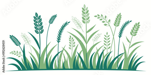 Stunning green grass and wheat plants illustration