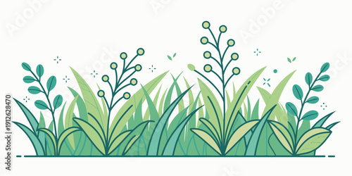 Vibrant green grass and plants growing in lush landscape