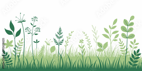 Lush green grass and plants growing in a serene natural setting