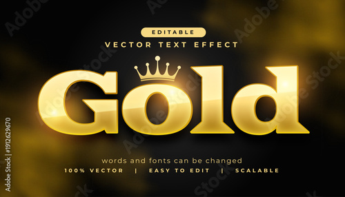 editable premium gold lettering text effect with crown design