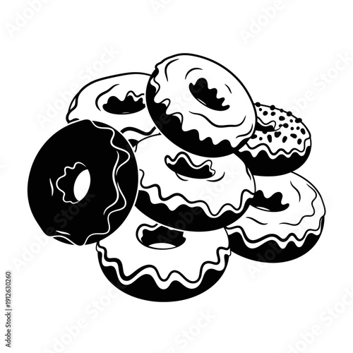 Donut Silhouette Illustration with Sprinkles, Sweet Bakery Logo Concept, Doughnut Vector for Cafe Menu and Food Branding