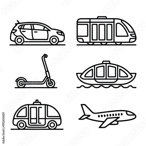 Vehicular Variety: A collection of various modes of transportation, illustrating a diverse array of options for urban and travel mobility.
