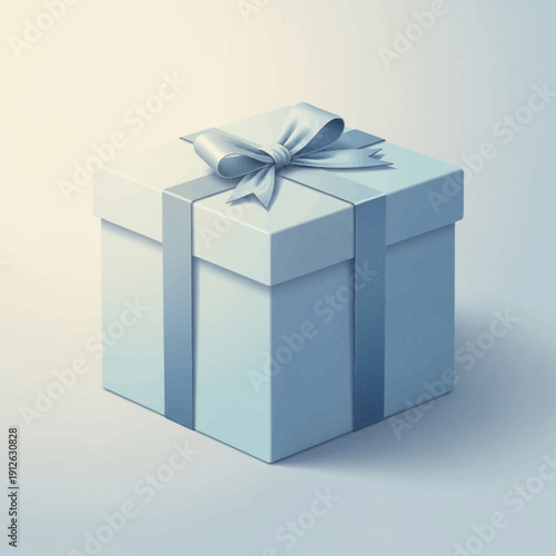 A sleek, minimal graphic illustration of a beautifully wrapped gift box with a soft blue ribbon and elegant bow, perfect for festive celebrations and special occasions