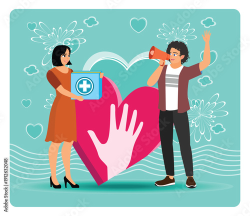 Supporting volunteering concept. Volunteers Share Care, Awareness, and Community Help for Loved Ones