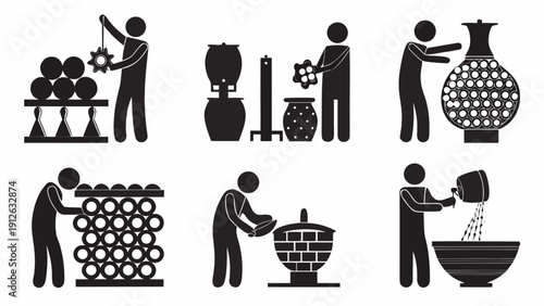 Workers engaged in traditional pottery making and ceramics production