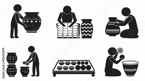 Pottery craft silhouettes showcasing traditional ceramics